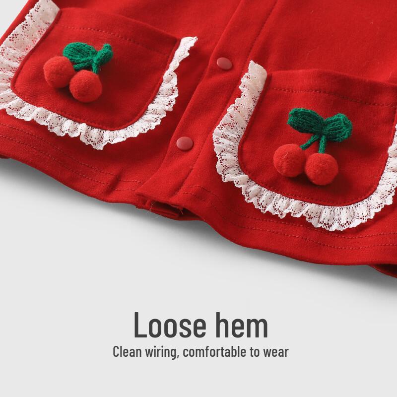 Youqi Baby Girls' Red Festive Long Sleeve Two-Piece Set