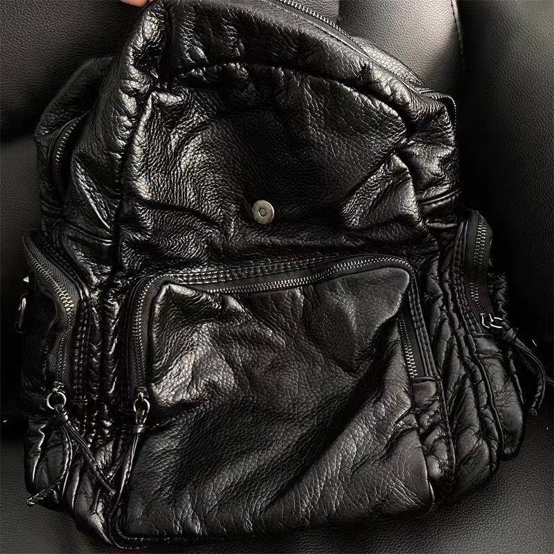 JIAERDI Zaino Vintage a Croce Y2k Donna Retro Gotico Pu Pelle Casual Zaino Nero Donna Harajuku Grande Capacità Mochila