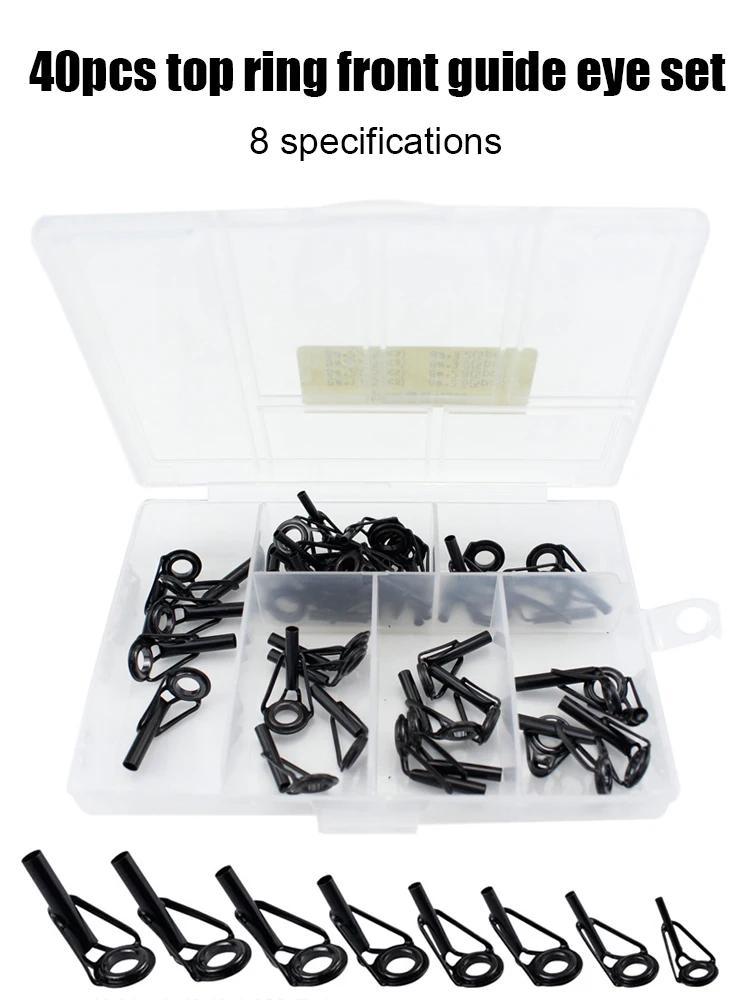 80/40pcs Fishing Rod Line Guides Eye Set Stainless Steel Tip Top Ring Circle Pole Repair Kits Fishing Tackle Fishing Accessories