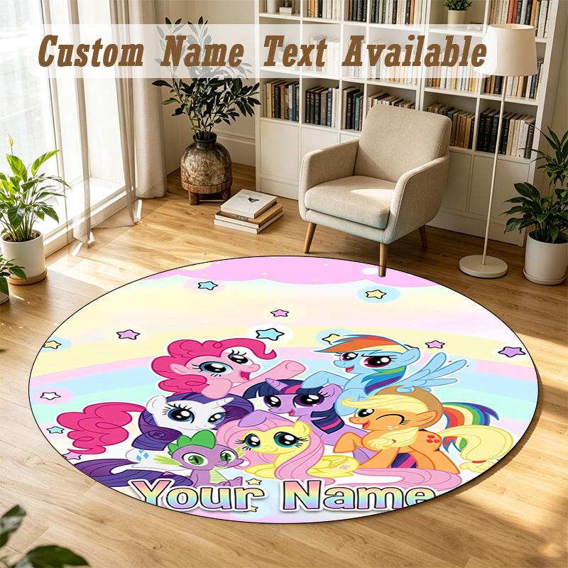 Round Rug Custom NameMy Little Pony Pattern Non Slip Carpet Home Floor Decor
