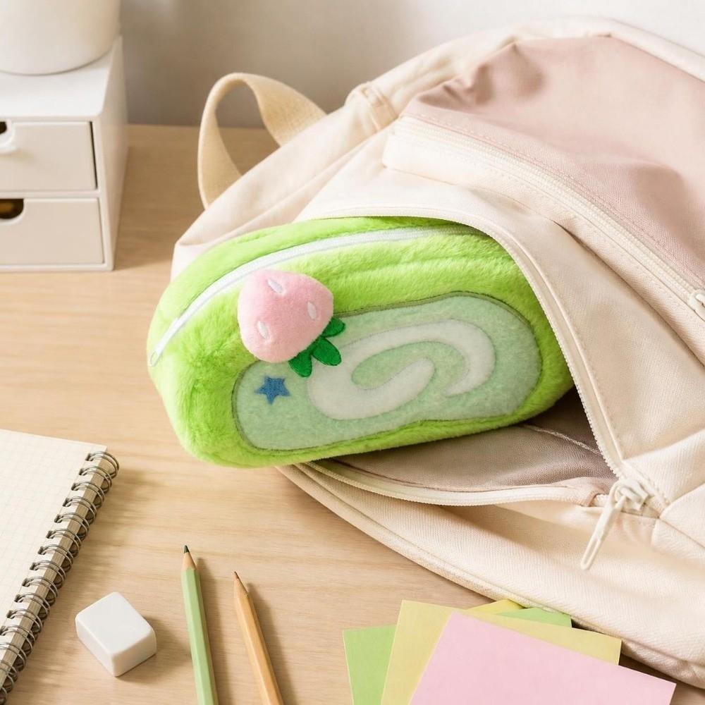 Large Capacity Cake-shape Storage Bag Strawberry Desk Organizer Plush Pencil Case Students