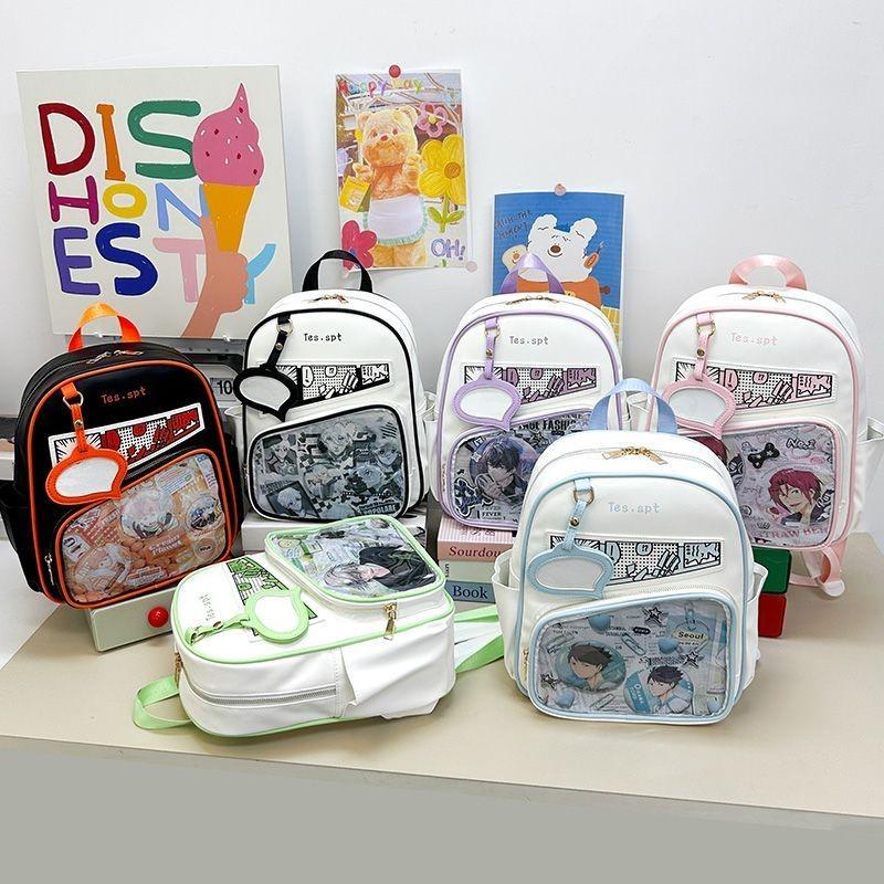 JIAERDI Color Block Comic Backpack Women Anime Badge Transparent Ita Bag Ladies Large Capacity Waterproof Campus Mochilas Mujer