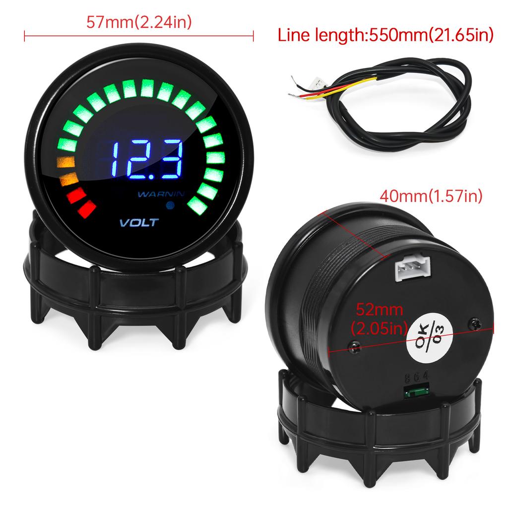 52mm Car Voltmeter Volt Meter Gauge 8-18 Volts Meter For Universal 12V Racing Car Gauge Smoked Lens LED Digital Display Gauge