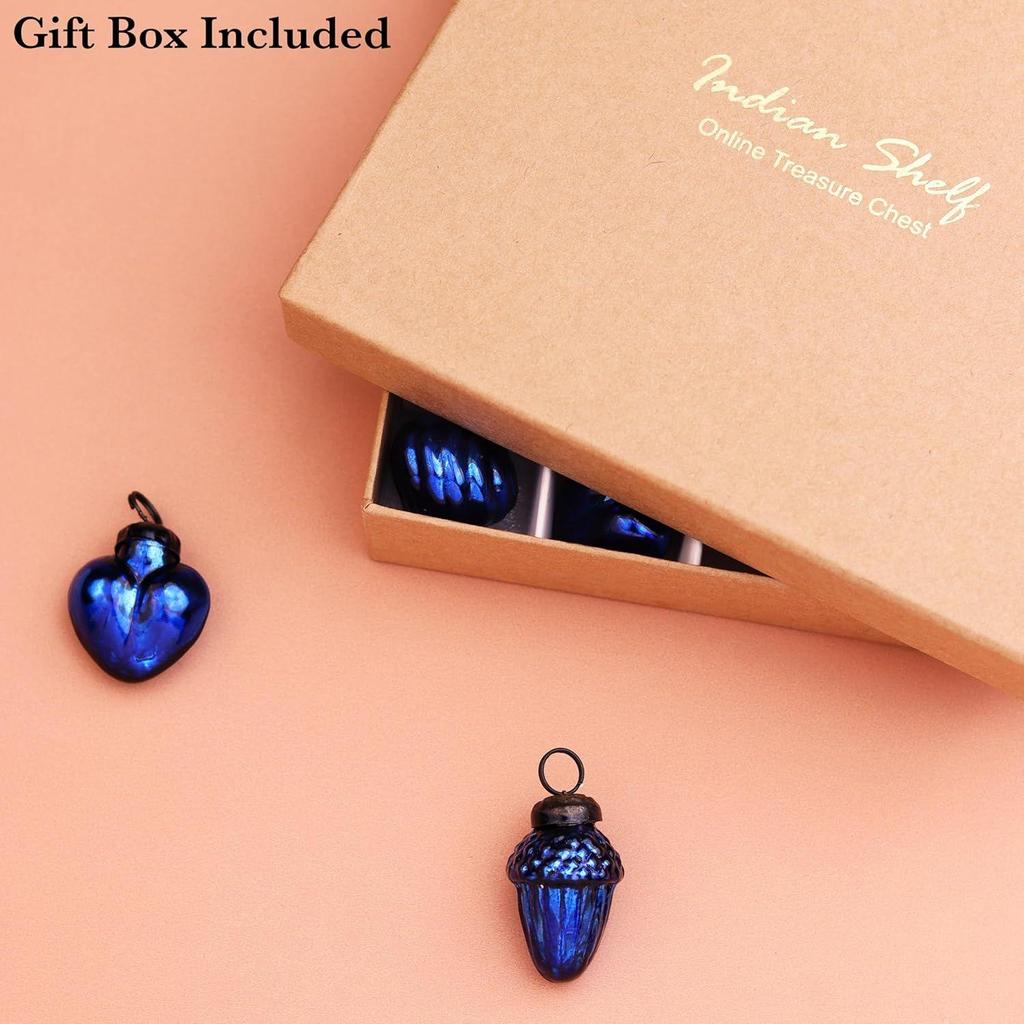 25 Pieces Blue Glass Vintage Christmas Ornaments Mini Bulk Decorative Ornaments X Mas Balls for Halloween, Christmas Tree