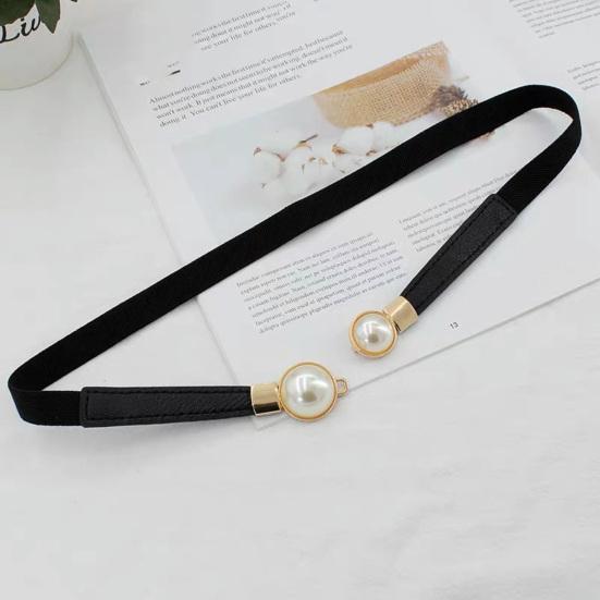Women Waist Belt Elastic Thin Versatile Adjustable Faux Leather Creative Pearl Buckle Ladies Waistband Dress Belt for Daily Wear