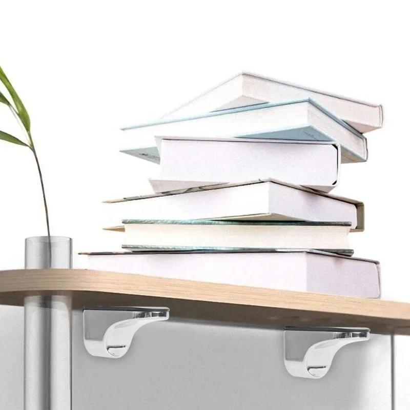 2pcs Adjustable Wood/Glass Shelf Support Clips Zinc Alloy Shelves Brackets with Anti-Slip Pads, Partition Clamps for Bathroom