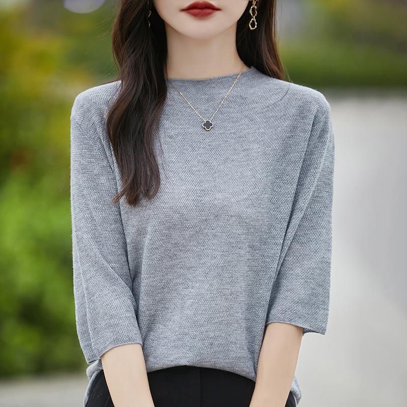 Women's Wool Sweater Qinghe Cashmere 50% Silk 50% Wool Autumn and Winter Wool Pullover Soft and Warm