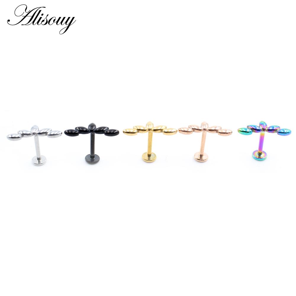 Alisouy 1 Stück Edelstahl Hundepfotenabdrücke Blatt 16G Tragus Helix Bar Labret Lippenring Knorpel Ohr Ohrring Piercing Körperschmuck
