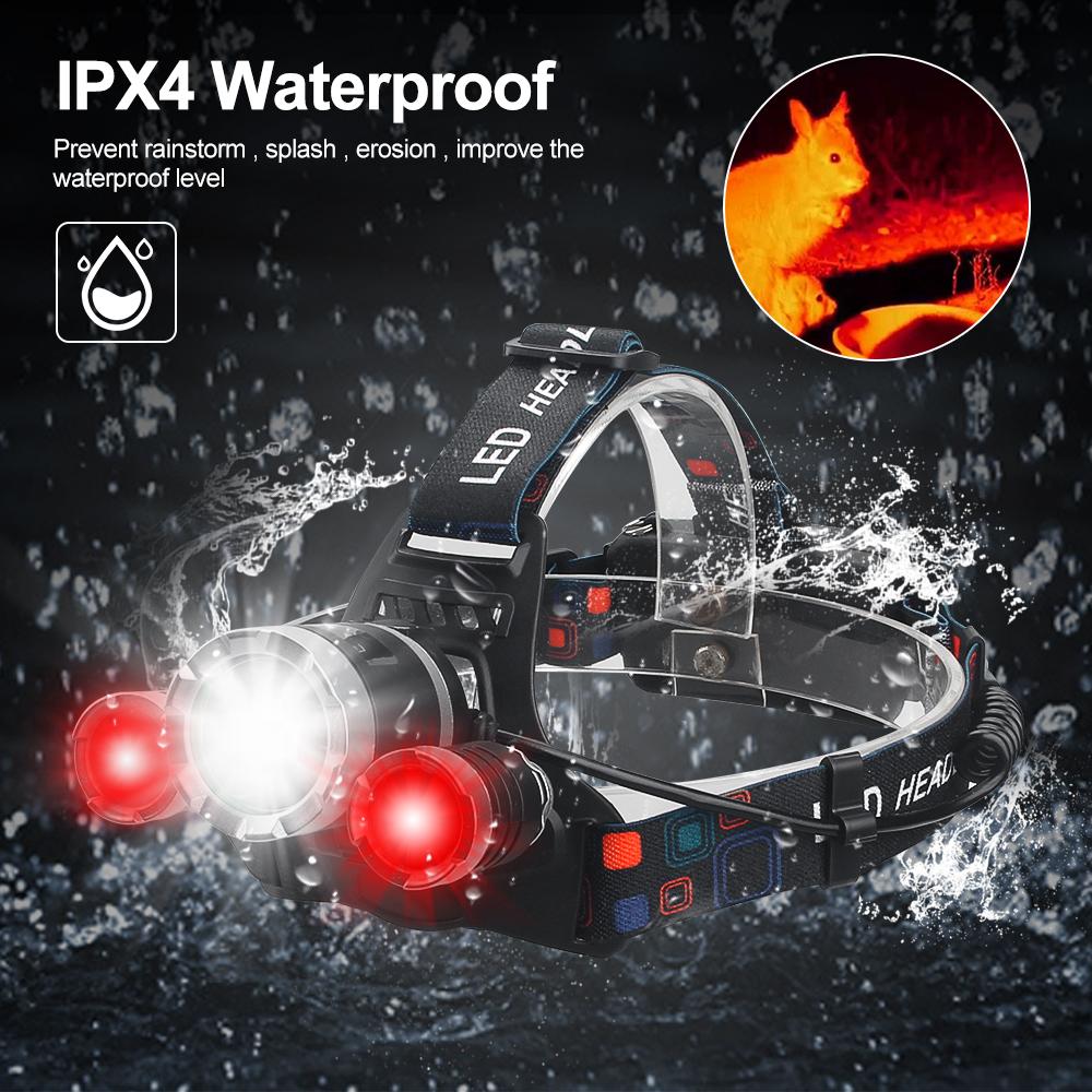 Super Bright LED Headlamp White+Red Light Lamp Beads Waterproof Headlight Power Display Suitable Exploration Hunting Fishing
