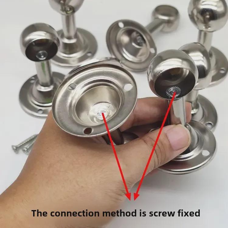 Stainless Steel Round Head Shower Curtain Rod and Fixed Base Accessories