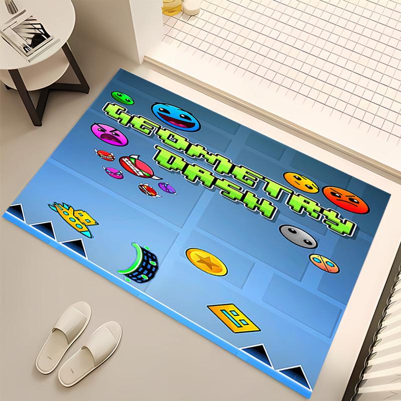1pc Geometry Dash Print Area Rug - Soft, Washable Non-Slip Indoor Mat, Living Room, Home Office Decorative Rug,Office Decorative