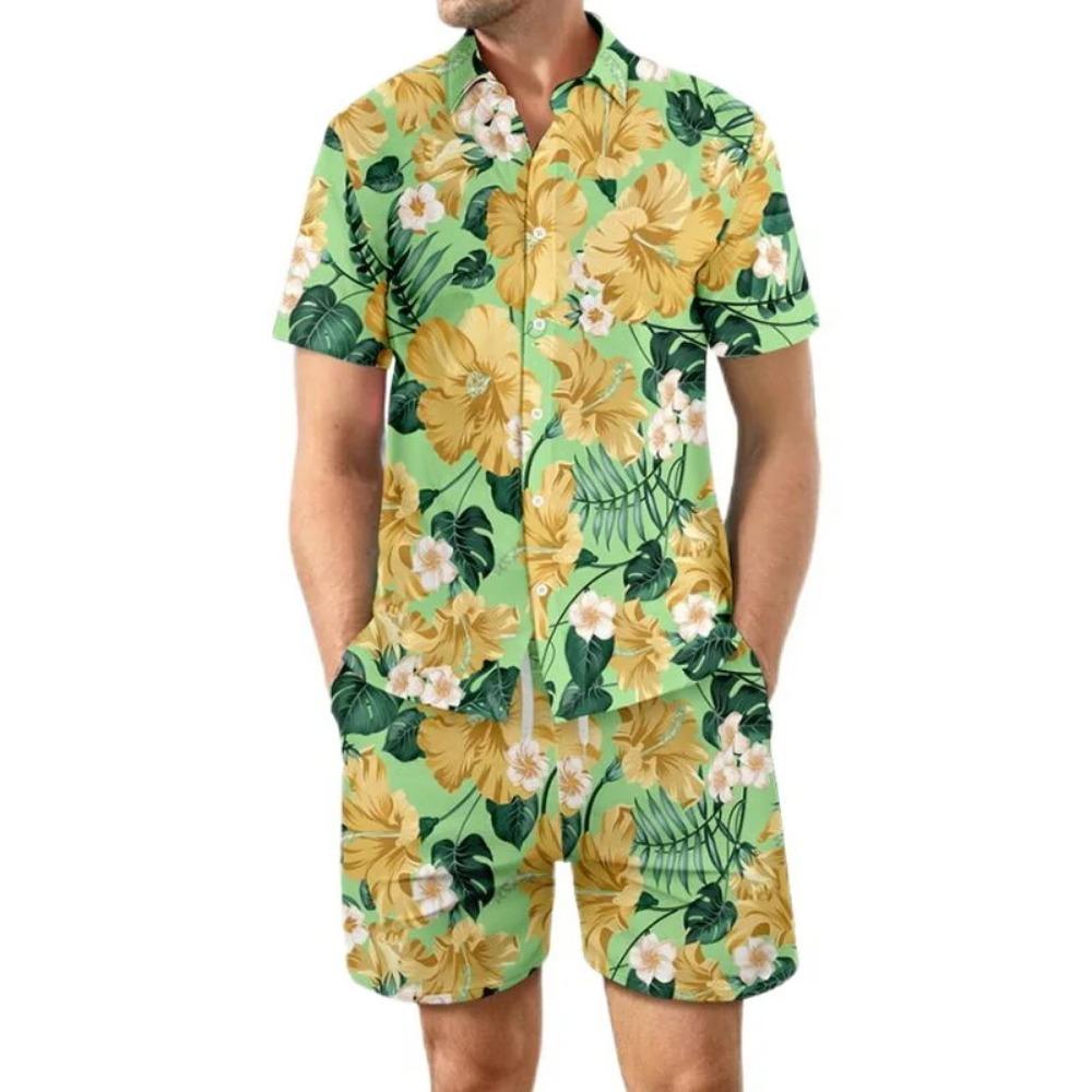 Hawaiian Men's Floral Print 3D Shirt Set Beach Short Sleeved Sportswear Daily Sportswear