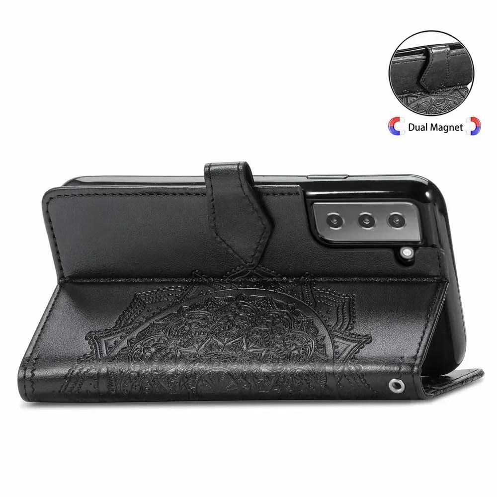 S25 S21 S 22 Ultra S23 S24 Mandala Leder Karten Geldbörse Hülle für Samsung S20 FE Flip Case Samsung Galaxy S22 Plus 25 S26 Abdeckung