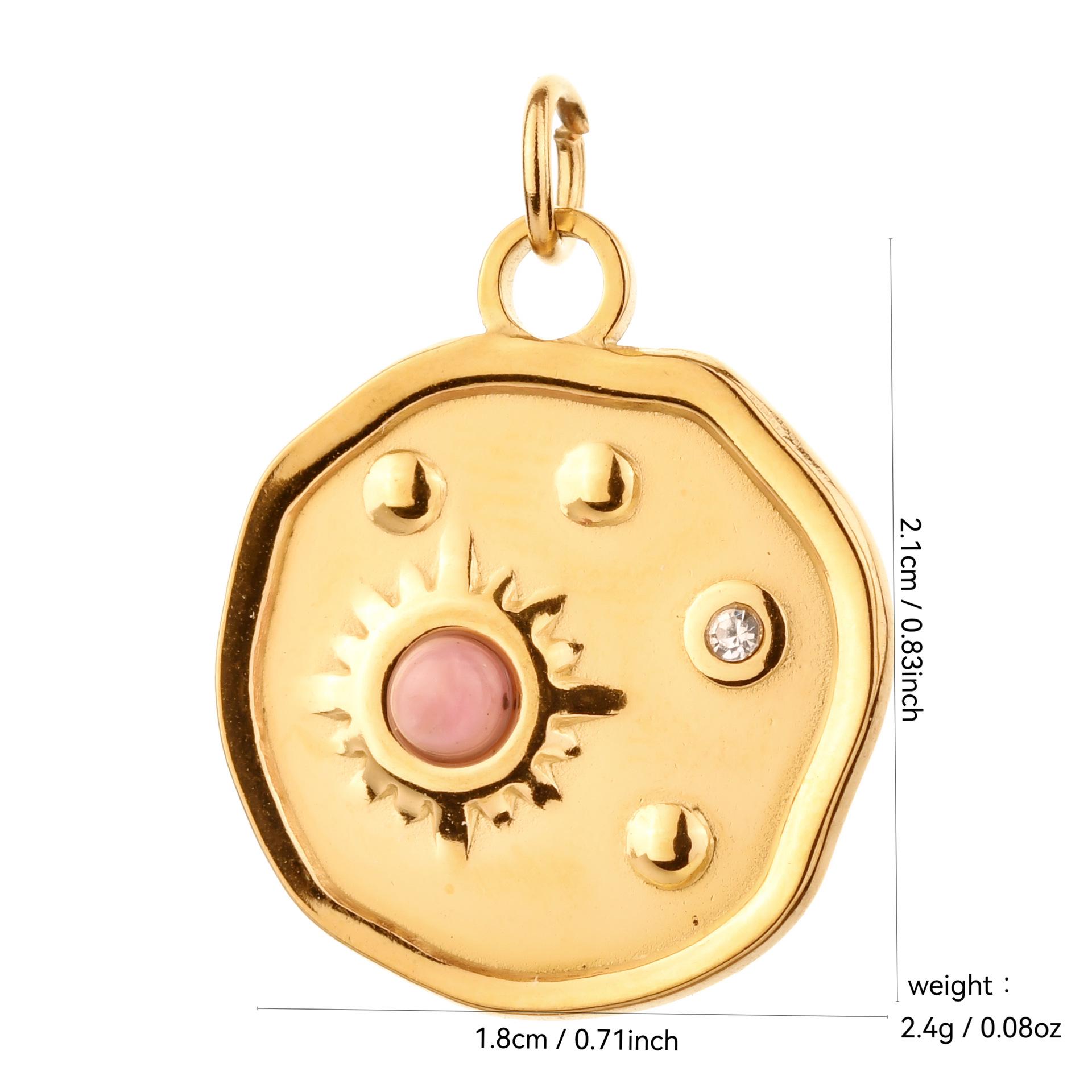Stainless Steel Sun Pendant Necklace & Keychain with Natural Stone