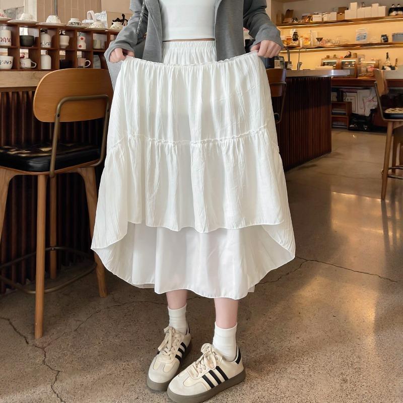 White skirt women s medium and long new spring and summer a-character thin umbrella skirt large swing skirt drape pleated skirt S белый