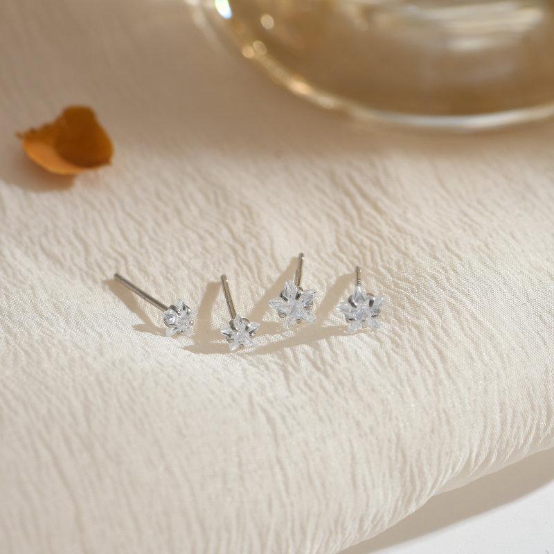 925 Sterling Silver Star Zirconia Stud Earrings - Stylish and Simple Ear Accessories 925 Sterling Silver