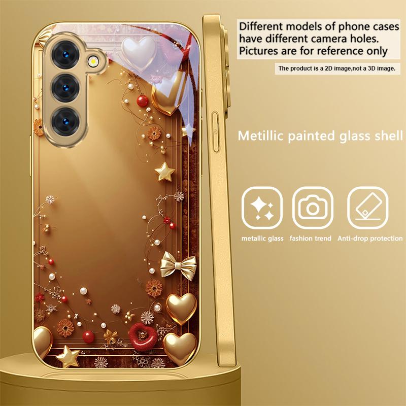 Cinta dorada y lazo Para Samsung Galaxy S26 S20 FE S21 S22 S23 Plus S24 Ultra S25Ultra S21+ S22Plus Funda de teléfono de cristal dorado