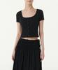 MUSINSA STANDARD WOMAN Women'S Slim Crop Square Neck Button T-Shirt [Black]