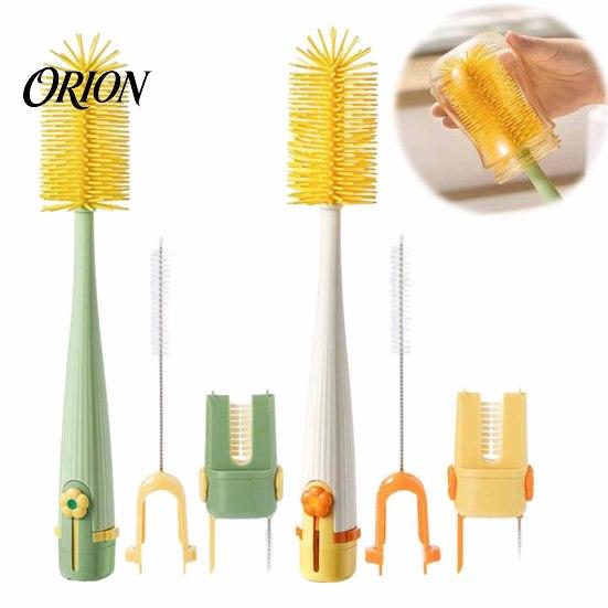 Kitchen Sink Accessory 5 in 1 Silicone Cup Brush with Long Handle, Multifunctional Deep Cleaning Set Brush, Non-slip Reusable Cleaner for Baby Bottles