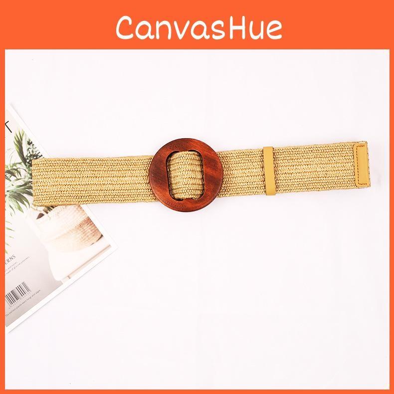 Weave And Waist Rope Wooden Round Buckle Women Belt Clothing Gift Accessories