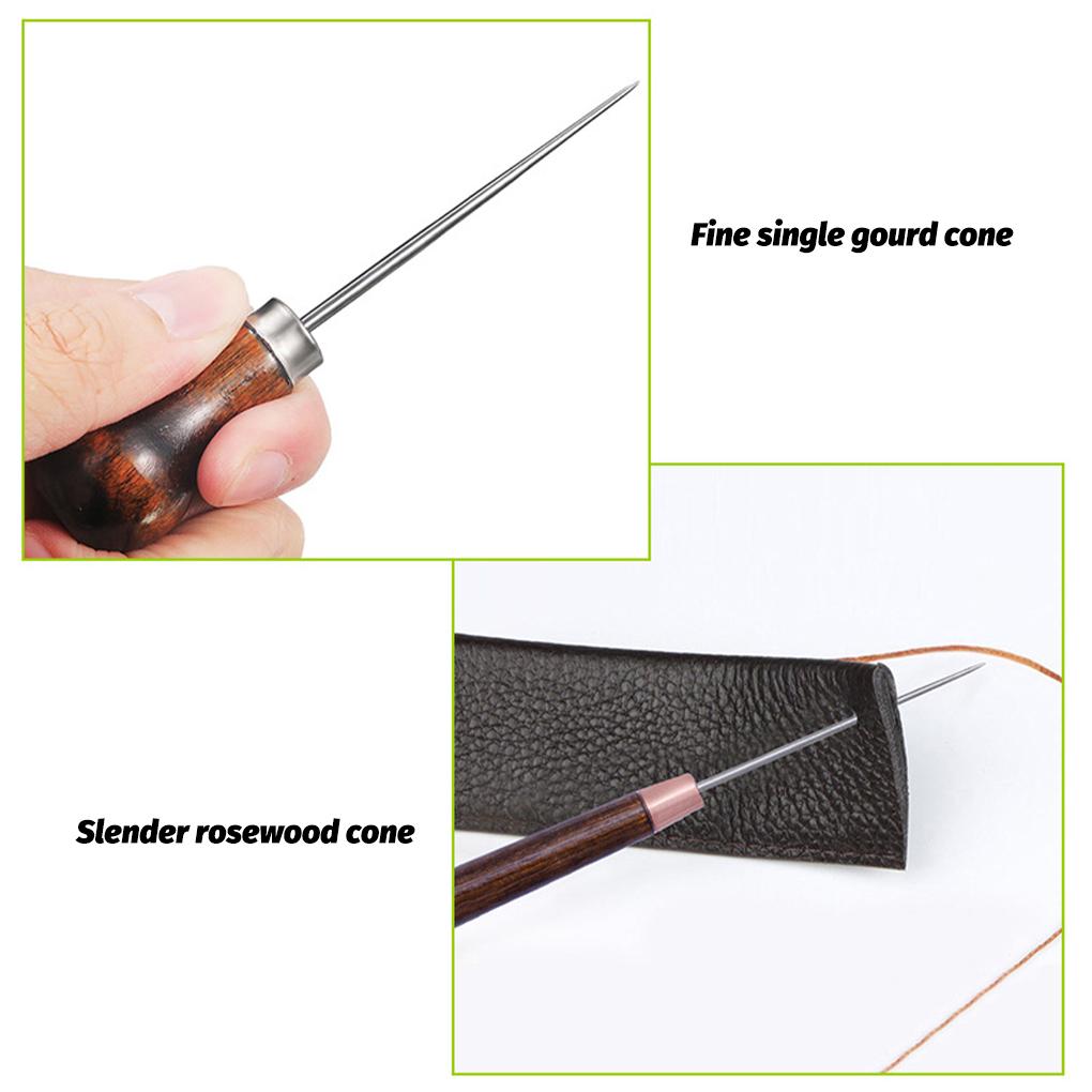 Pack of 2 Awls Leathercraft Alloy Wood Handle Handheld Sewing Hole Maker Portable Positioning Dressmaking Shoes Stitching