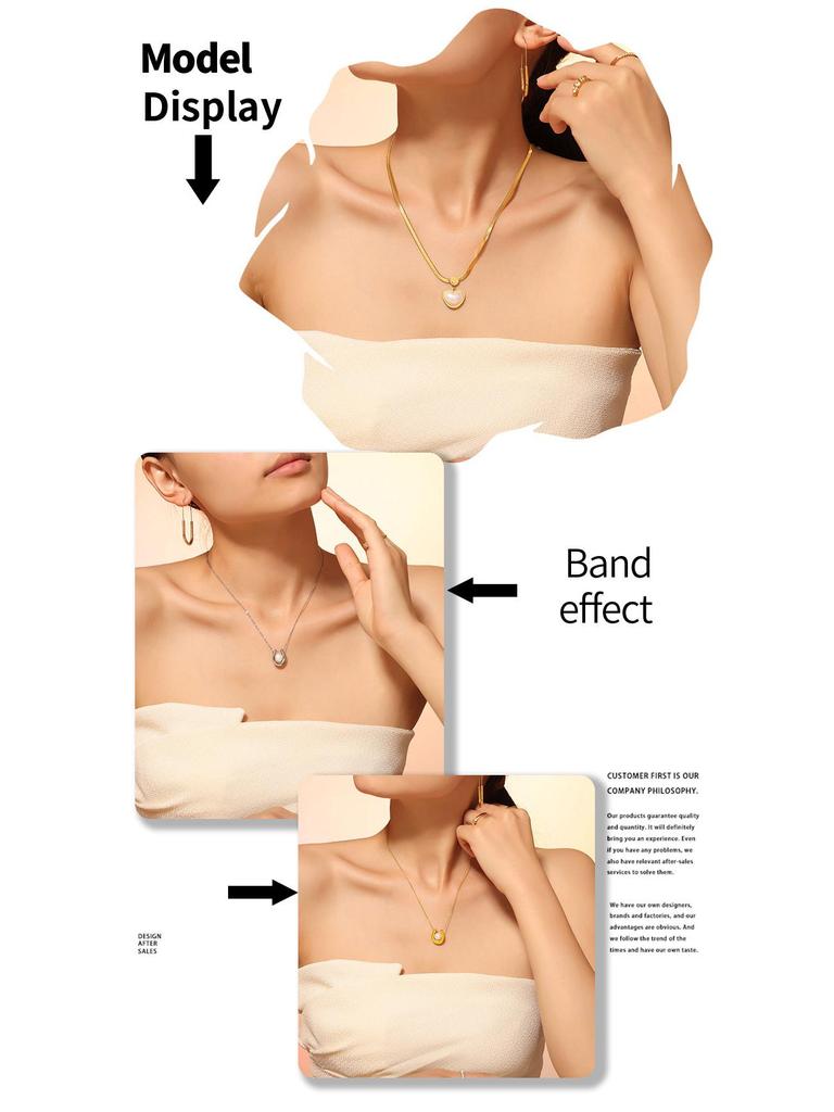 Geometric Heart Imitation Pearl Pendant Necklace, 18k Gold-Plated Titanium Steel - Elegant Jewelry for Women