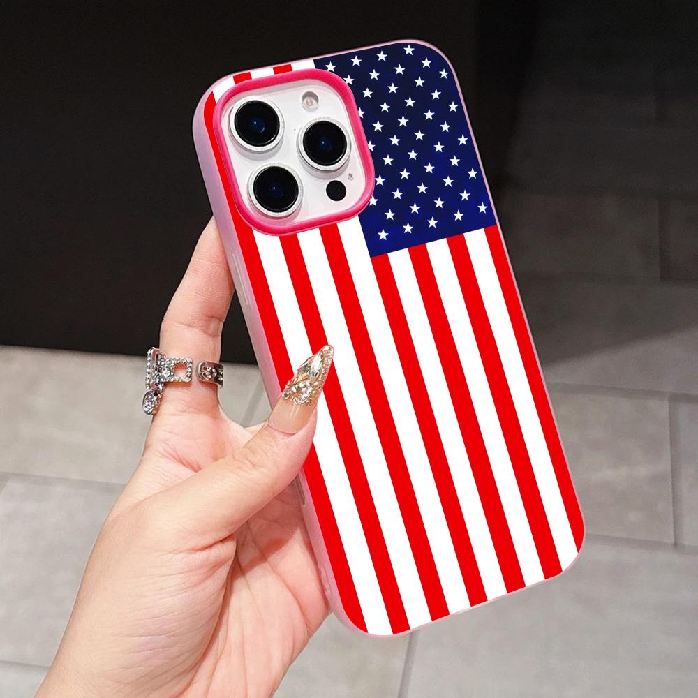 USA America Flag Jelly Double Layer Rose Red Mobile Phone Case for iPhone 17 16 15 14 13 12 11 Air Pro Max Plus Protective