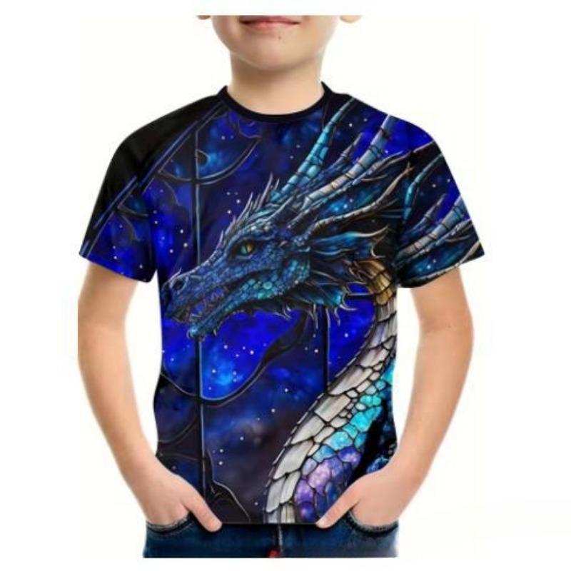 Dragon Series 3D Digitaltryckt Barns Casual Pullover Rundhals Kortärmad T-shirt