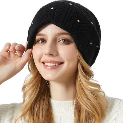 Light Luxury Thickened Lace Hat for Ladies Temperament Versatile Plus Velvet Knitted Pile Hat