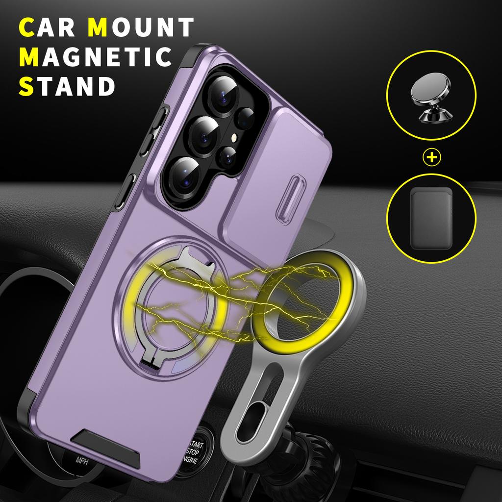 For Magsafe Holder Armor Phone Case for Samsung Galaxy S26 S24 FE S25 Edge S23 Plus S22 S21 Ultra Slide Camera Shockproof Cover