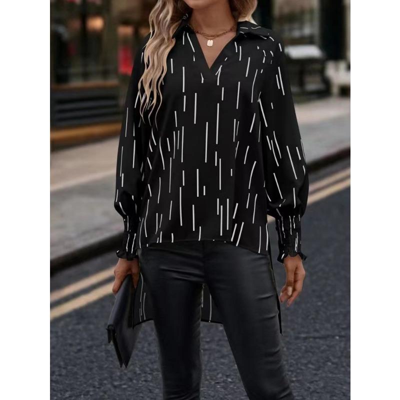 Women's Loose Casual Tuxedo Striped Long Sleeve Shirt Top