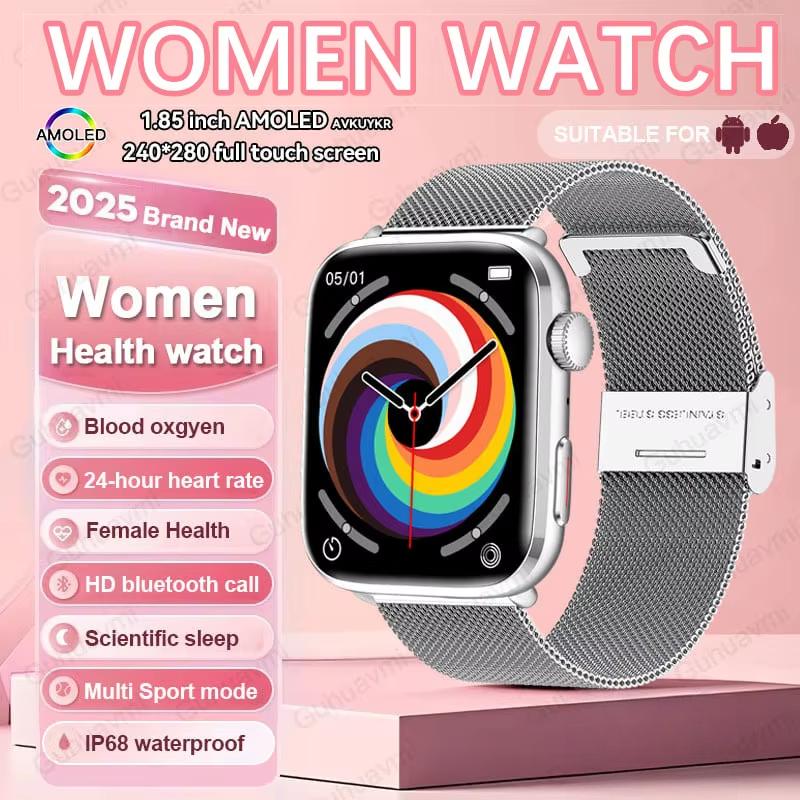 2025 New NFC Bluetooth Call Smat Watch Men 1.85" AMOLED Screen Blood Pressure Heart Rate Female Health Waterproof Smarwatches Ladies