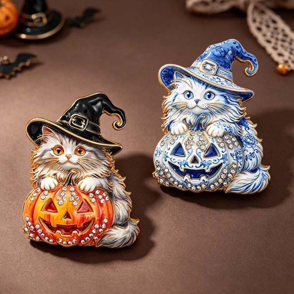 Shiny Halloween Cat Brooch Vibrant Colors Witch Hat Badge Cosplay Festival