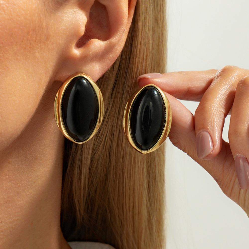 Retro Exaggerated Geometric Oval Red Imitation Gemstone Resin Earrings Rings Set for Women Fashion Party Jewelry Sets Accessory