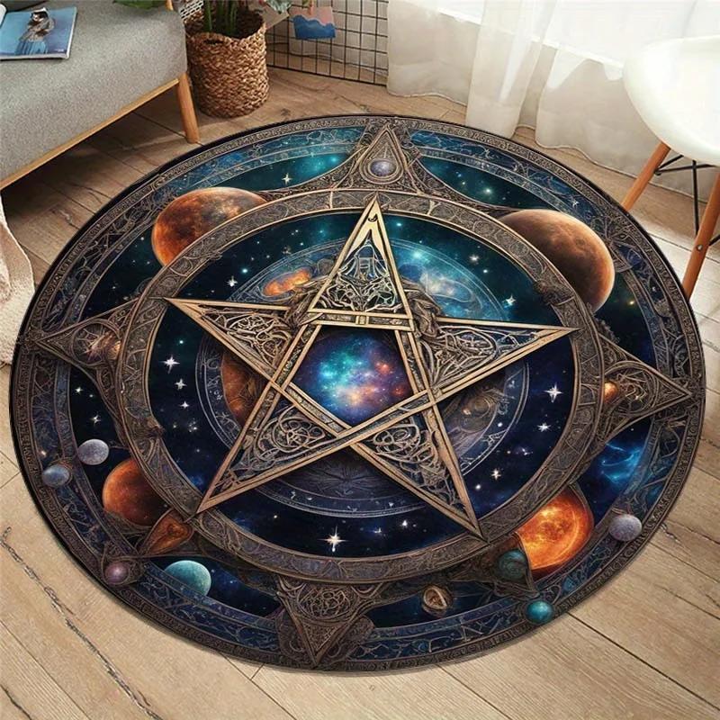 3D Cosmic Planet Pentagram Round Area Rugs Living Room Bedroom Chair Mats Bathroom Toilet Non-slip Floor Mats Home Decor Carpets