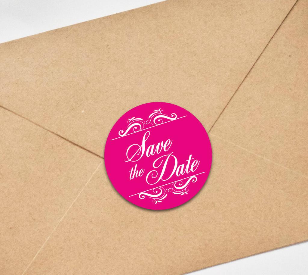 Darling Souvenir Round 1.6 Inches Swirl Border Pink Save The Date Stickers Wedding Envelope Seal-45
