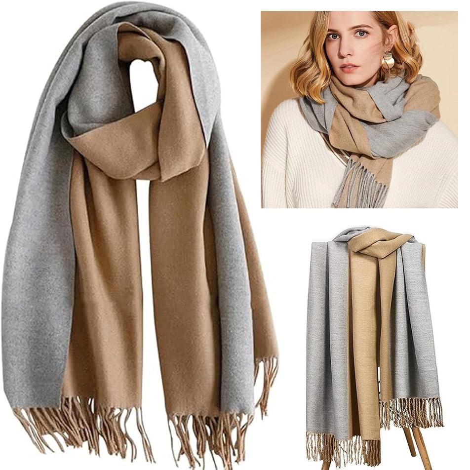 200*70cm Kunstig Kasjmirskjerf for Kvinner Ullskjerf Dobbeltsidig Stil Dusker Vinter Tykt Oversized Skjerf Sjal