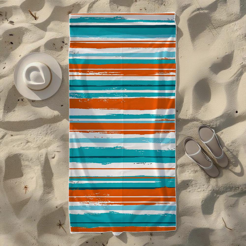 Abstraktes Ozean- & Aquarellstreifen-Strandtuch, Weich, Langlebig, Schnelltrocknend, Ideal Für Sommerstrand, Schwimmen & Camping