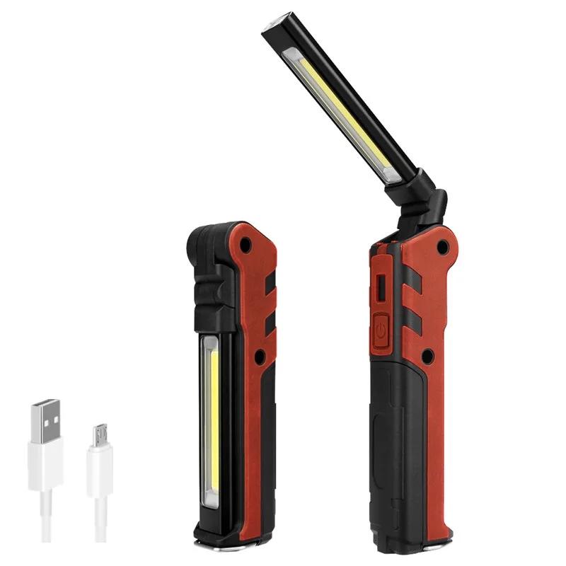Super Bright COB LED Working Light USB Rechargeable Dimmable Flashlight 18650 Battery with Magnetic &Hook