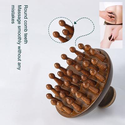 Peine de masaje multifuncional para terapia de madera, masajeador de cabeza y cuero cabelludo, masajeador corporal con raspado Guasha de dientes circulares de sándalo natural