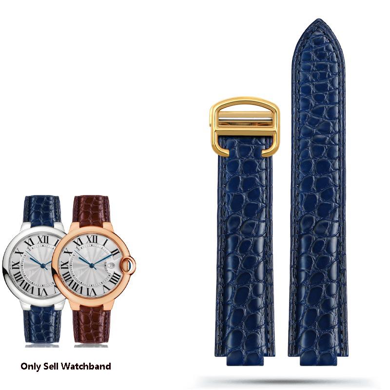 Krokodilleder Uhrenarmband für Cartier Ballon Bleu WSBB0025 W69012Z4 18-11mm 20-12mm 22-14mm Konvexes Uhrenarmband Herren Damen