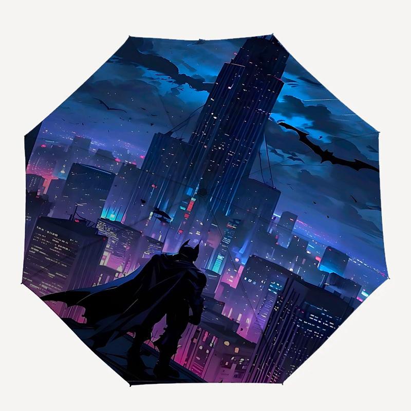 1pc Batman Cityscape Automatic Folding Umbrella - Compact 8-Rib Design, Durable Plastic & Iron1257L