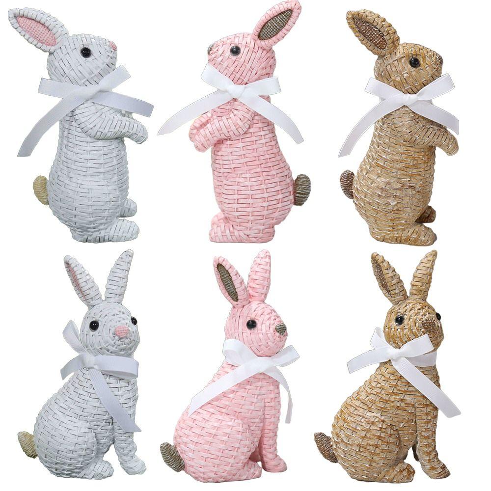 Resin Simulation Bunny Figurine Sitting Standing Position Realistic Easter Decoration Statue Happy Easter Handmade Bunny Model