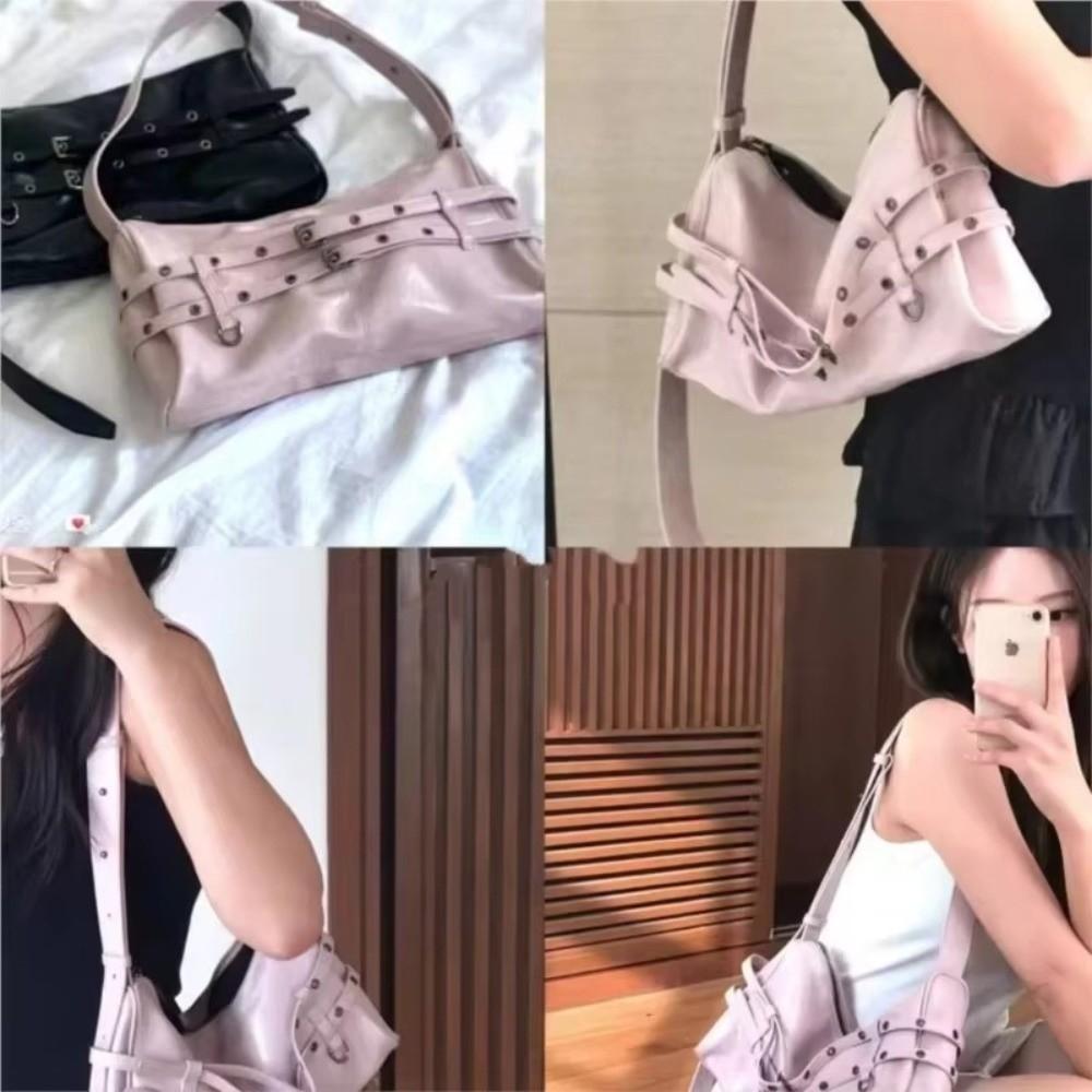 New Buckle Design Shoulder Bag Large Capacity Soft Pu Leather Messenger Bag Pure Color Tote Bag Women