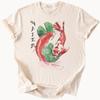 Koi Fish and Lily Pad Watercolor Art Graphic T Shirts Aquatic Nature Inspired Shirt Koi Pond Lovers Women Cotton Oneck Tshirt