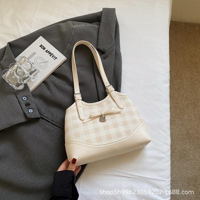 Summer Checkerboard Underarm Bag New with Pendants Korean Version Contrasting Color Women's Commuter Shoulder Bag Tide