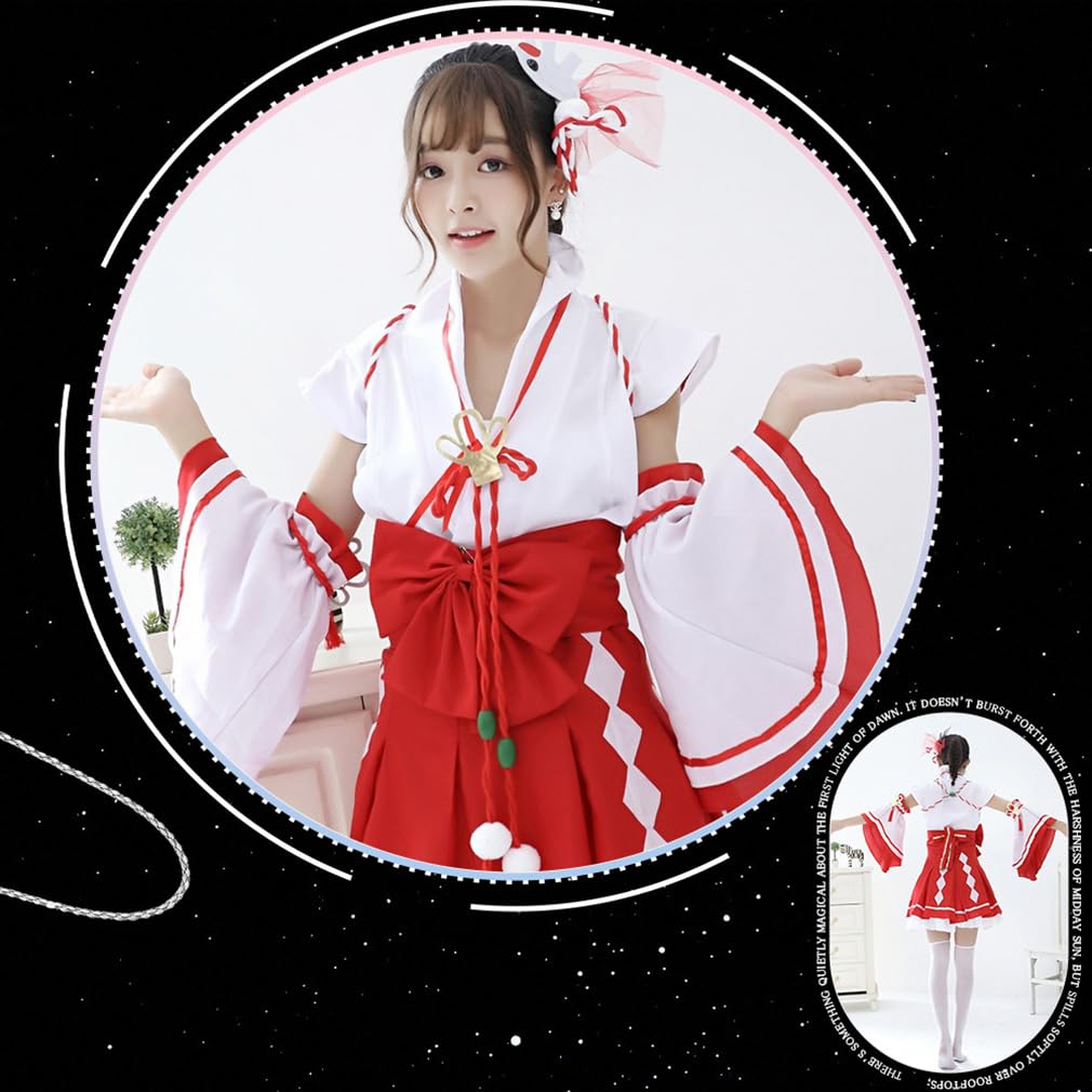 [MTKCNTL] Women's White and Red Shrine Maiden Cosplay Costume for Halloween, Mini Hakama, and Fox Costume, Cute and Elegant for Everyday Wear, Kimono,