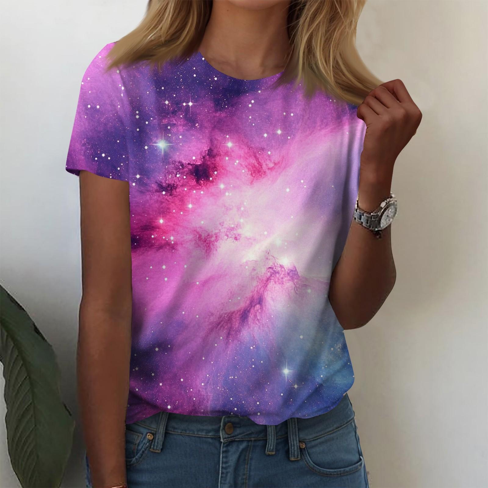 

Жіночі сорочки з короткими рукавами Милі топи Футболки з малюнком Блузки Повсякденні топи великих розмірів Базові топи Пуловери S фіолетовий