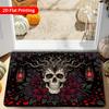 1pc, 2D Flat Printing, Dark Skull Floral Indoor Mat, Retro Gothic Style Doorstep Rug, Non-Slip Machine Washable Easy To Clean Polyester Carpet, Suitab