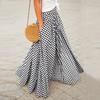 Women's Gingham Plaid High Waist Elastic Waistband Maxi Skirt A Line Big Flared Long Skirt